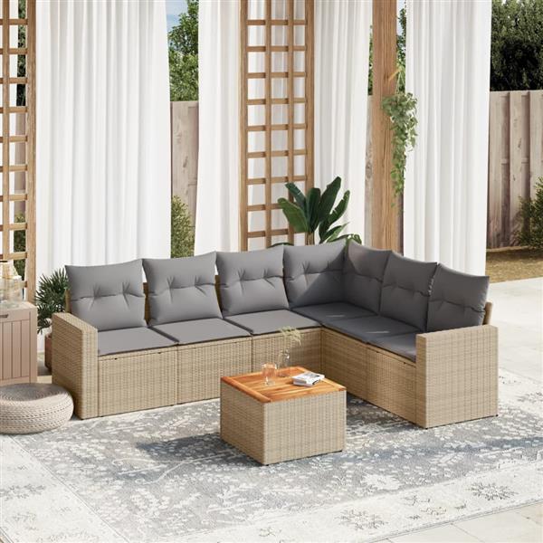 Grote foto vidaxl 7 delige loungeset met kussens poly rattan beige tuin en terras tuinmeubelen