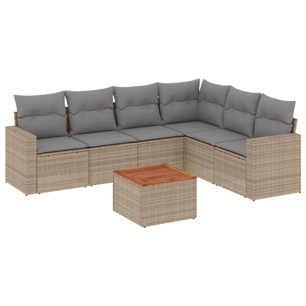 Grote foto vidaxl 7 delige loungeset met kussens poly rattan beige tuin en terras tuinmeubelen