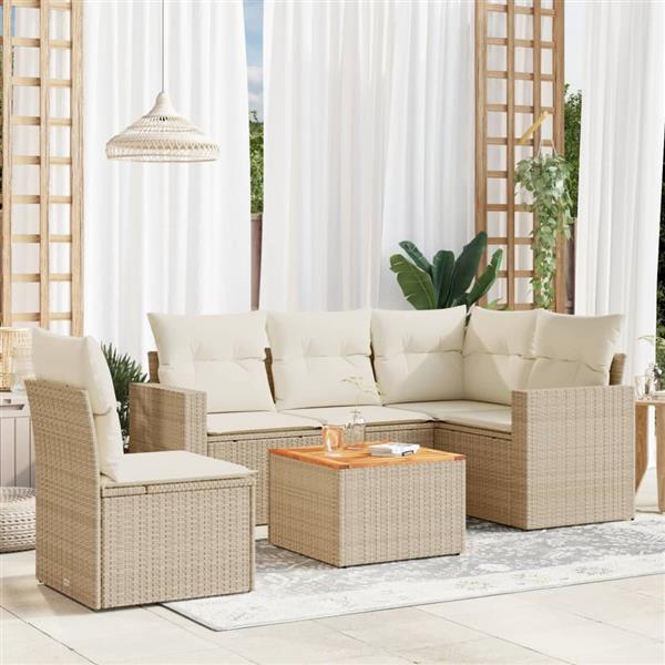 Grote foto vidaxl 6 delige loungeset met kussens poly rattan beige tuin en terras tuinmeubelen