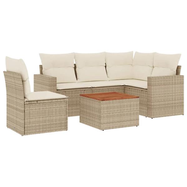 Grote foto vidaxl 6 delige loungeset met kussens poly rattan beige tuin en terras tuinmeubelen