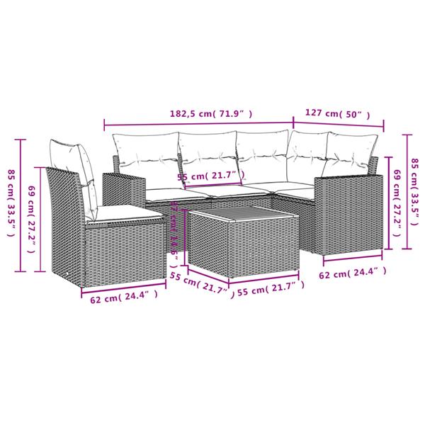 Grote foto vidaxl 6 delige loungeset met kussens poly rattan beige tuin en terras tuinmeubelen
