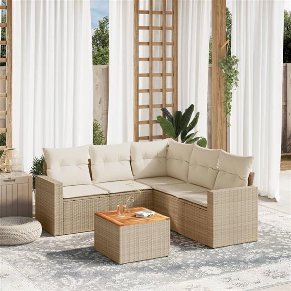 Grote foto vidaxl 6 delige loungeset met kussens poly rattan beige tuin en terras tuinmeubelen