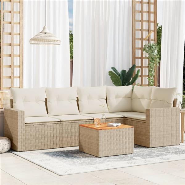 Grote foto vidaxl 6 delige loungeset met kussens poly rattan beige tuin en terras tuinmeubelen