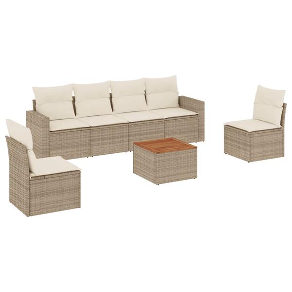 Grote foto vidaxl 7 delige loungeset met kussens poly rattan beige tuin en terras tuinmeubelen