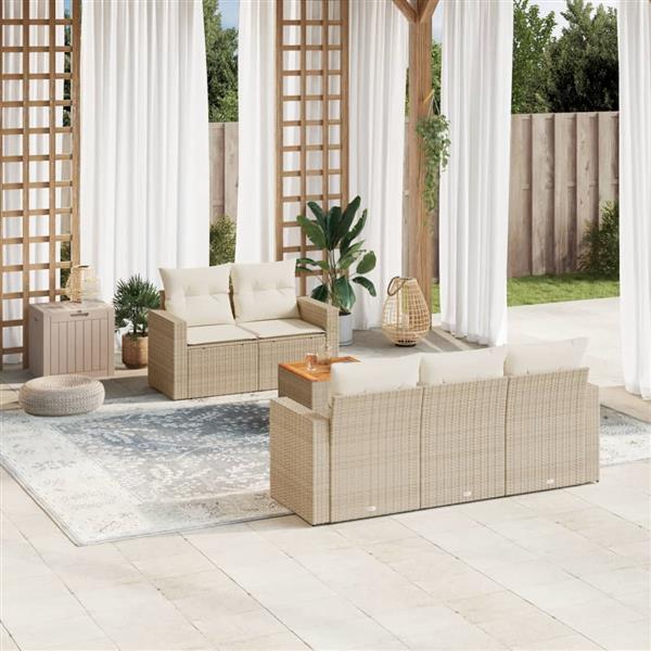 Grote foto vidaxl 6 delige loungeset met kussens poly rattan beige tuin en terras tuinmeubelen