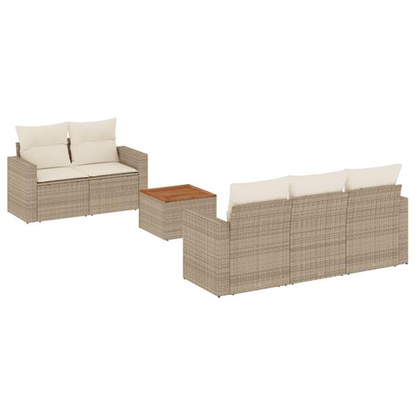 Grote foto vidaxl 6 delige loungeset met kussens poly rattan beige tuin en terras tuinmeubelen