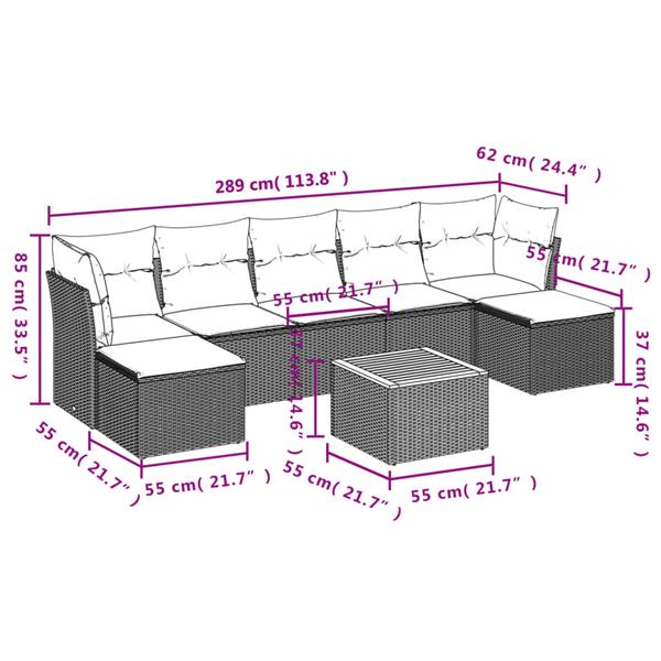 Grote foto vidaxl 8 delige loungeset met kussens poly rattan zwart tuin en terras tuinmeubelen
