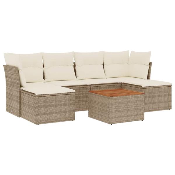 Grote foto vidaxl 7 delige loungeset met kussens poly rattan beige tuin en terras tuinmeubelen