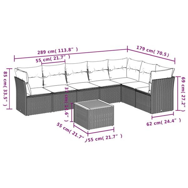 Grote foto vidaxl 8 delige loungeset met kussens poly rattan zwart tuin en terras tuinmeubelen