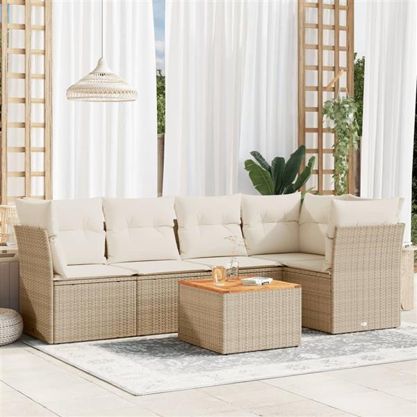 Grote foto vidaxl 6 delige loungeset met kussens poly rattan beige tuin en terras tuinmeubelen