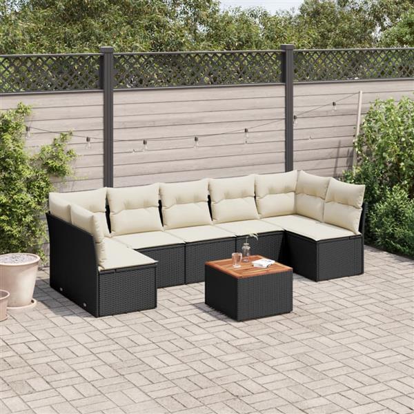 Grote foto vidaxl 8 delige loungeset met kussens poly rattan zwart tuin en terras tuinmeubelen