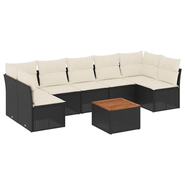 Grote foto vidaxl 8 delige loungeset met kussens poly rattan zwart tuin en terras tuinmeubelen