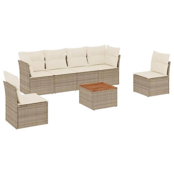 Grote foto vidaxl 7 delige loungeset met kussens poly rattan beige tuin en terras tuinmeubelen