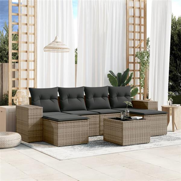 Grote foto vidaxl 7 delige loungeset met kussens poly rattan grijs tuin en terras tuinmeubelen