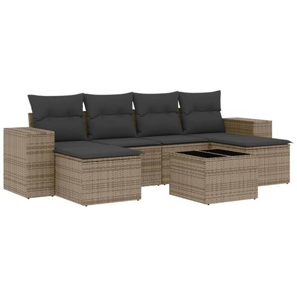 Grote foto vidaxl 7 delige loungeset met kussens poly rattan grijs tuin en terras tuinmeubelen