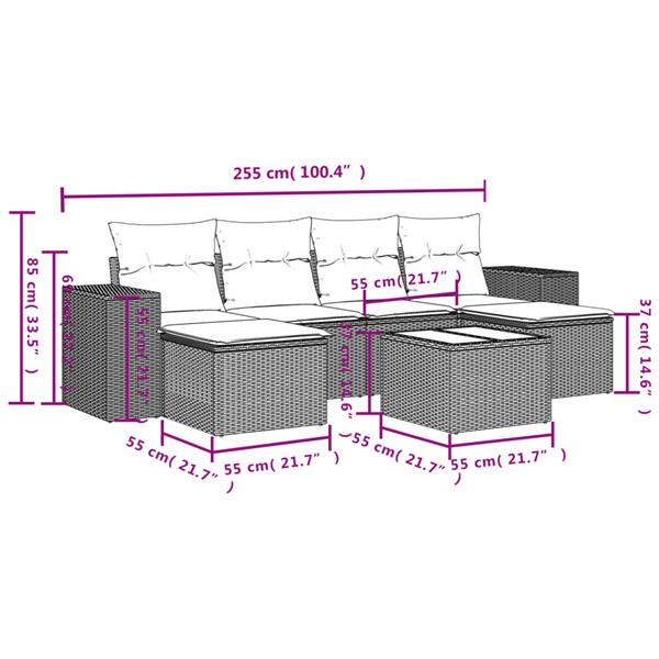 Grote foto vidaxl 7 delige loungeset met kussens poly rattan grijs tuin en terras tuinmeubelen