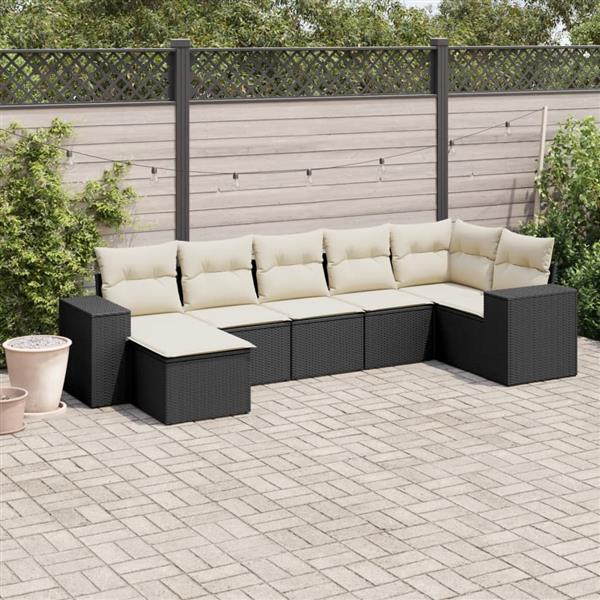 Grote foto vidaxl 7 delige loungeset met kussens poly rattan zwart tuin en terras tuinmeubelen