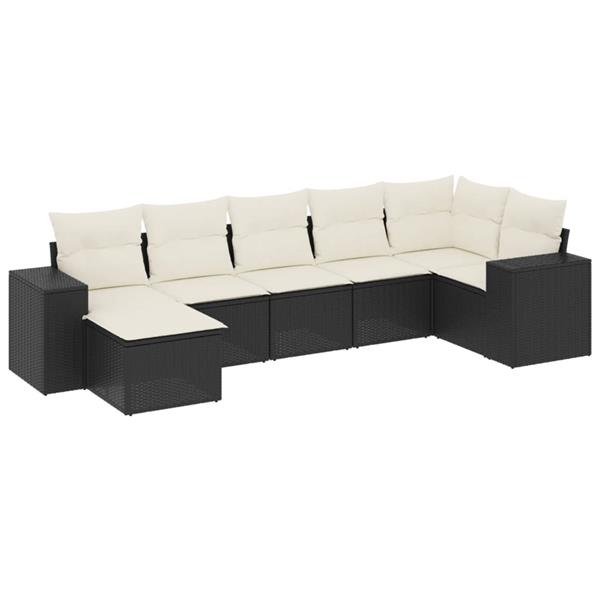 Grote foto vidaxl 7 delige loungeset met kussens poly rattan zwart tuin en terras tuinmeubelen