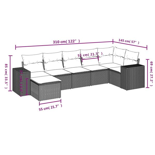 Grote foto vidaxl 7 delige loungeset met kussens poly rattan zwart tuin en terras tuinmeubelen
