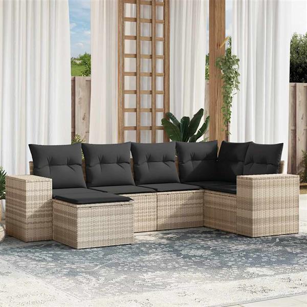 Grote foto vidaxl 6 delige loungeset met kussens poly rattan lichtgrijs tuin en terras tuinmeubelen