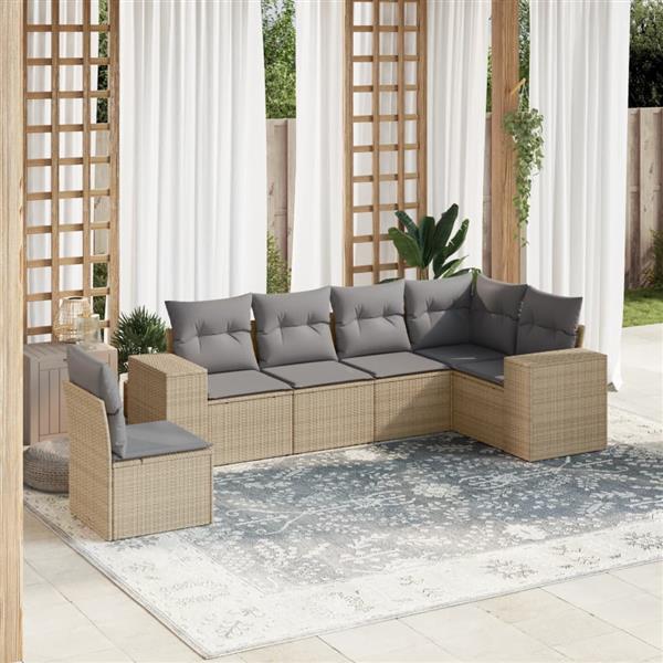 Grote foto vidaxl 6 delige loungeset met kussens poly rattan beige tuin en terras tuinmeubelen