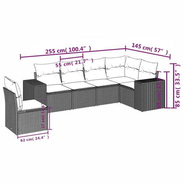 Grote foto vidaxl 6 delige loungeset met kussens poly rattan beige tuin en terras tuinmeubelen