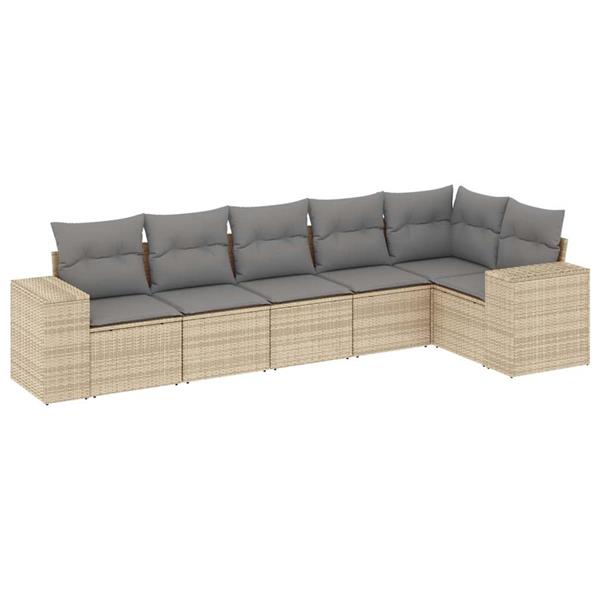Grote foto vidaxl 6 delige loungeset met kussens poly rattan beige tuin en terras tuinmeubelen