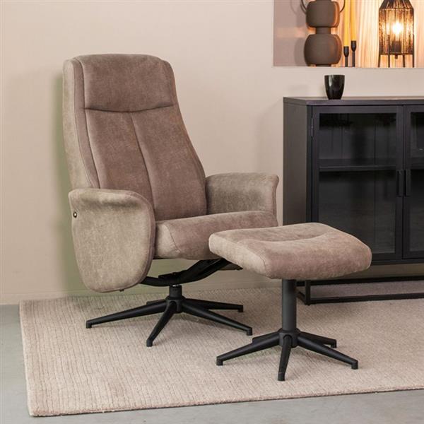 Grote foto relaxfauteuil bergen hocker 77x76x105 cm taupe micro suede zwart metaal huis en inrichting eettafels