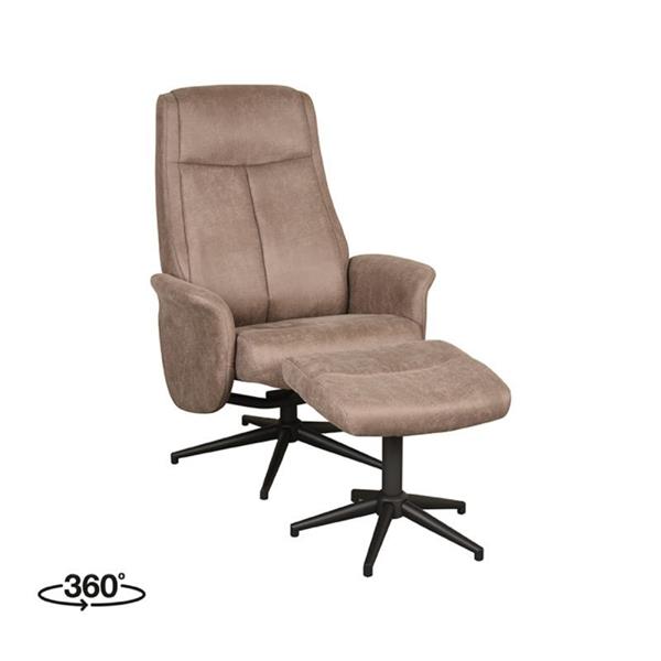 Grote foto relaxfauteuil bergen hocker 77x76x105 cm taupe micro suede zwart metaal huis en inrichting eettafels