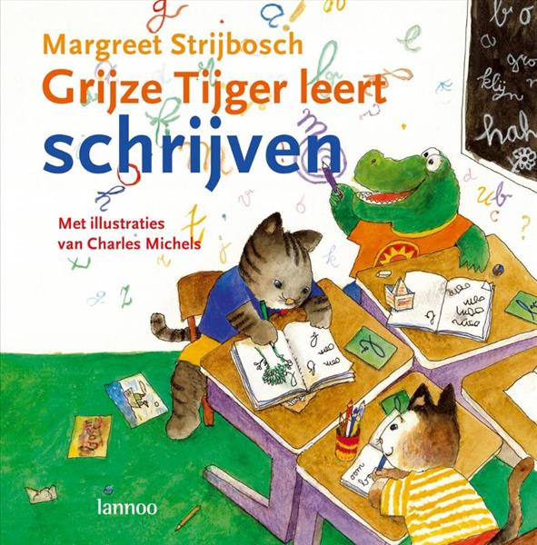 Grote foto grijze tijger leert schrijven boeken jeugd 13 jaar en ouder