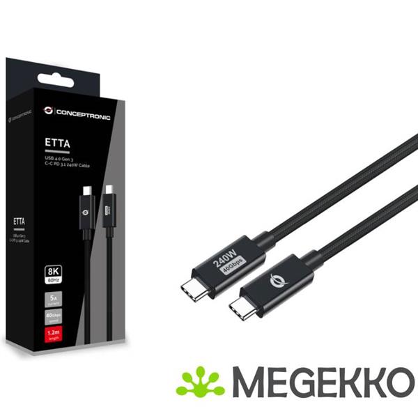 Grote foto conceptronic etta04b12 usb kabel 1 2 m usb4 gen 3x2 usb c zwart computers en software overige computers en software