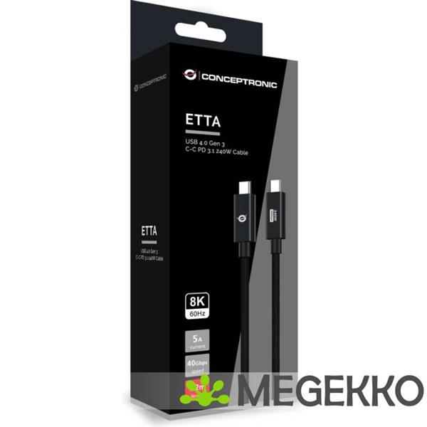 Grote foto conceptronic etta04b12 usb kabel 1 2 m usb4 gen 3x2 usb c zwart computers en software overige computers en software
