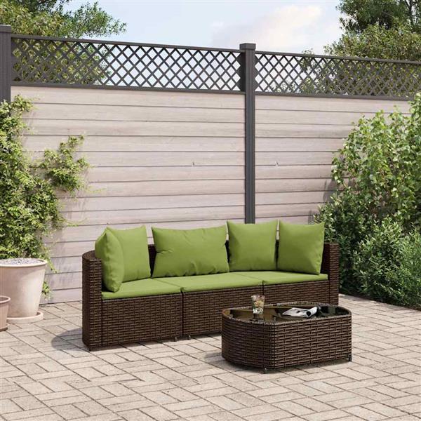 Grote foto vidaxl 4 delige loungeset met kussens poly rattan bruin tuin en terras tuinmeubelen