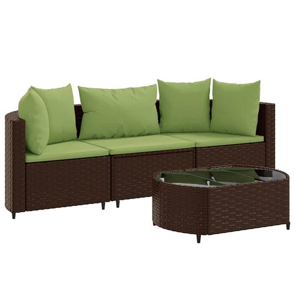 Grote foto vidaxl 4 delige loungeset met kussens poly rattan bruin tuin en terras tuinmeubelen