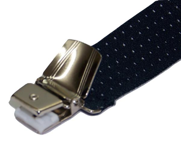 Grote foto donkerblauwe bretels met witte stip en extra sterke clips kleding dames riemen