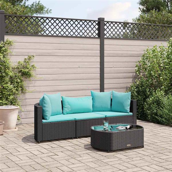 Grote foto vidaxl 4 delige loungeset met kussens poly rattan zwart tuin en terras tuinmeubelen
