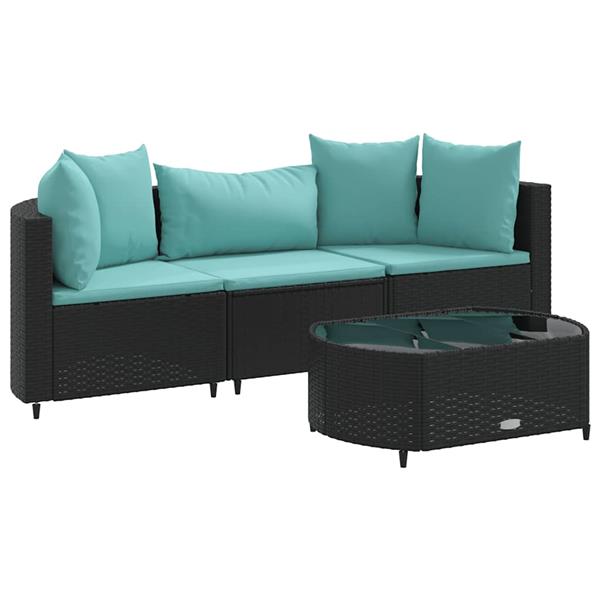Grote foto vidaxl 4 delige loungeset met kussens poly rattan zwart tuin en terras tuinmeubelen