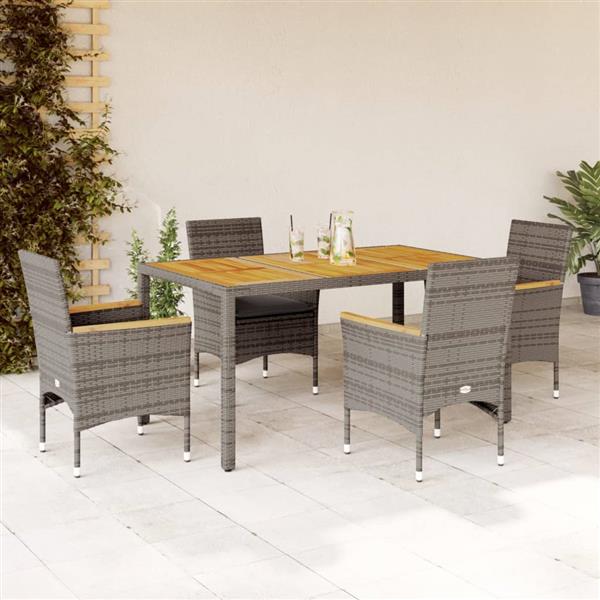 Grote foto vidaxl 5 delige tuinset met kussens poly rattan en acaciahout grijs tuin en terras tuinmeubelen