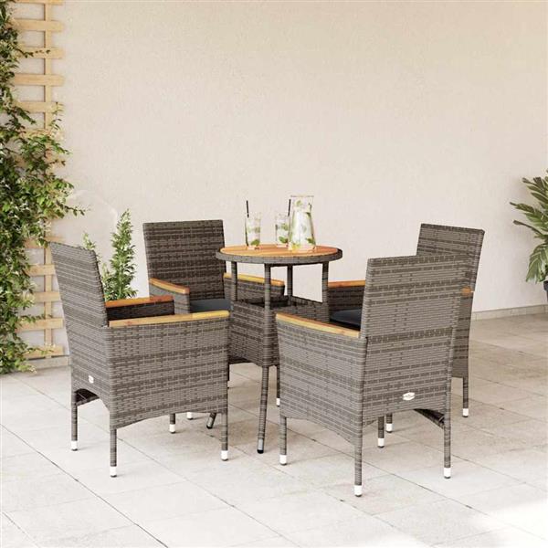 Grote foto vidaxl 5 delige loungeset met kussens poly rattan en acaciahout grijs tuin en terras tuinmeubelen