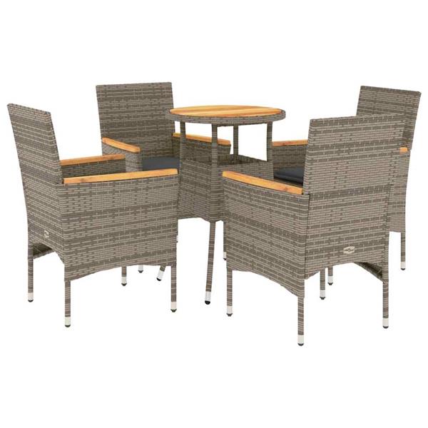 Grote foto vidaxl 5 delige loungeset met kussens poly rattan en acaciahout grijs tuin en terras tuinmeubelen