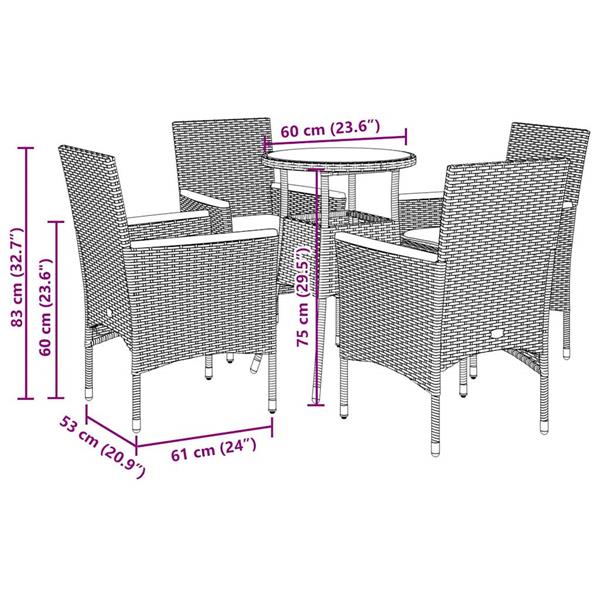 Grote foto vidaxl 5 delige loungeset met kussens poly rattan en acaciahout grijs tuin en terras tuinmeubelen