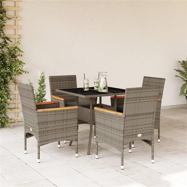 Grote foto vidaxl 5 delige tuinset met kussens poly rattan en glas grijs tuin en terras tuinmeubelen