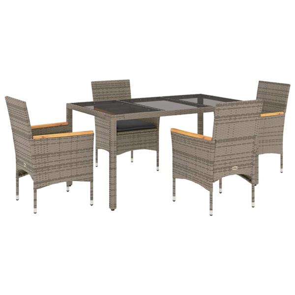 Grote foto vidaxl 5 delige tuinset met kussens poly rattan en glas grijs tuin en terras tuinmeubelen