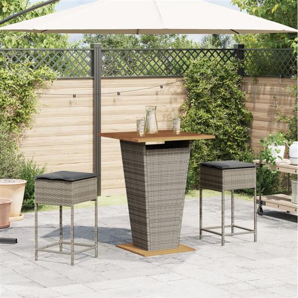 Grote foto vidaxl 3 delige tuinbarset met kussens poly rattan grijs tuin en terras tuinmeubelen
