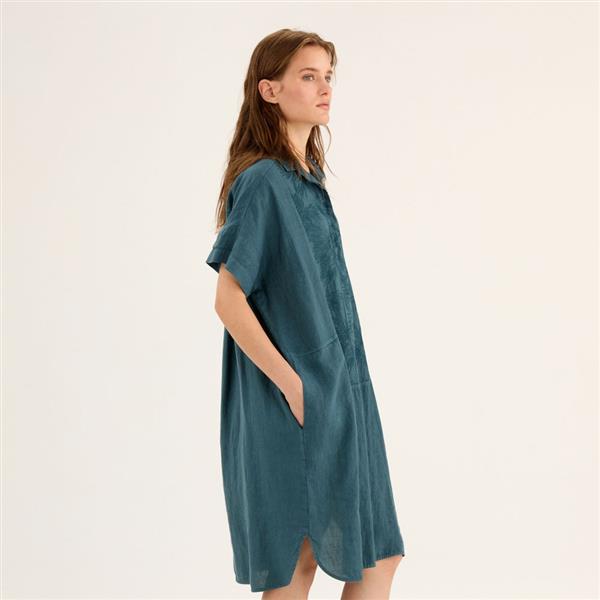 Grote foto rosso 35 linnen jurk garment dyed korte mouw maat 38 kleding dames jurken en rokken