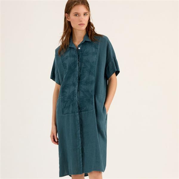 Grote foto rosso 35 linnen jurk garment dyed korte mouw maat 38 kleding dames jurken en rokken