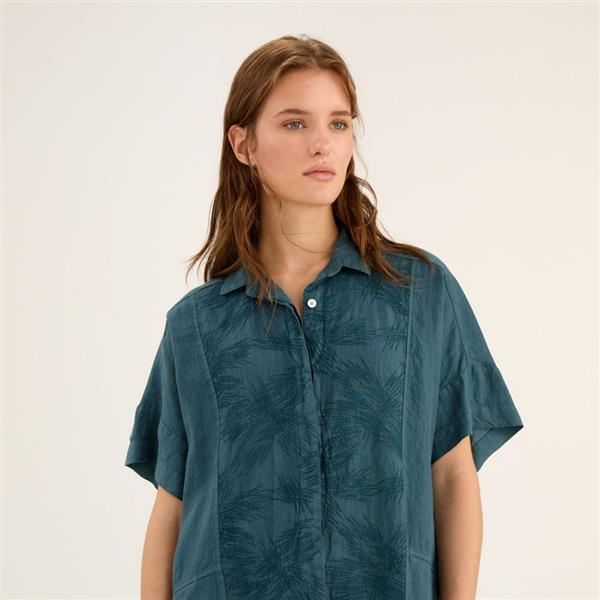 Grote foto rosso 35 linnen jurk garment dyed korte mouw maat 38 kleding dames jurken en rokken