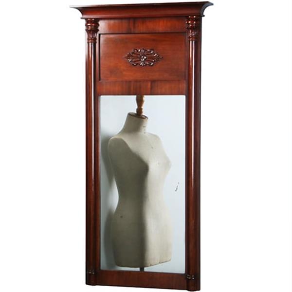 Grote foto smalle biedermeier mahoniehouten schouwspiegel ca 1820 met zuilen no.270135 hoogte 1.28 m. antiek en kunst spiegels