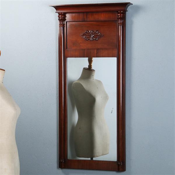 Grote foto smalle biedermeier mahoniehouten schouwspiegel ca 1820 met zuilen no.270135 hoogte 1.28 m. antiek en kunst spiegels