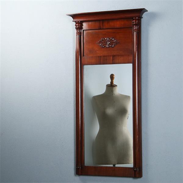 Grote foto smalle biedermeier mahoniehouten schouwspiegel ca 1820 met zuilen no.270135 hoogte 1.28 m. antiek en kunst spiegels